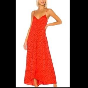 ☀️ NWOT L’Academie star print strappy maxi dress. Beautiful orange/red color.